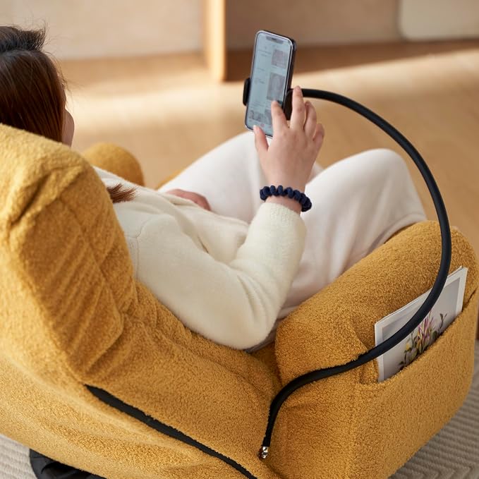 360° Swivel Gaming Floor Chair, 5 Position Adjustable Folding Sofa Chair with Armrests & Phone Holder, Cushion Padded Indoor Chaise Lounge for Adults, Home Office Floor Leisure Chairs, Yellow - Image 7