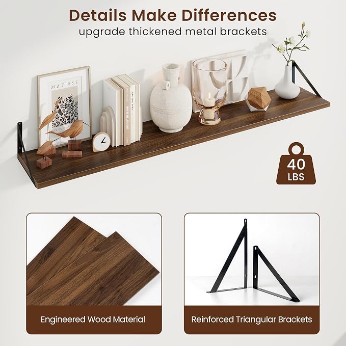 Axeman Deep Floating Shelves, 55'' x 10'' Walnut Wall Shelves Set of 2 - Image 5