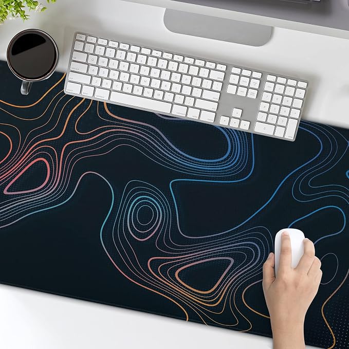 Topographic Contour Map XL Mouse Pad 31.5 x 11.8 Inch Gaming Mousepad Extended Large Mousepad with Nonslip Rubber Base Stitched Edges Laptop Desk Pad Home Office Supplies - Image 2