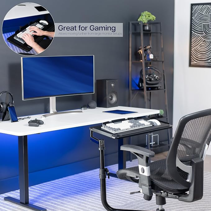 VIVO Office Chair Mounted 26 x 12 Inch Keyboard and Mouse Tray, Ergonomic Tilt, Full Motion 360 Degree Rotation, Black, MOUNT-KB18CP - Image 9