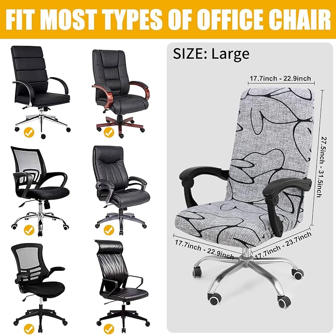 Smiry Stretch Printed Office Computer Desk Chair Covers, Grey and Black | Universal Desk Rotating Chair Slipcovers Removable Washable, Soft Fit Anti-Dust Spandex Protector Cover with Zipper - Image 5