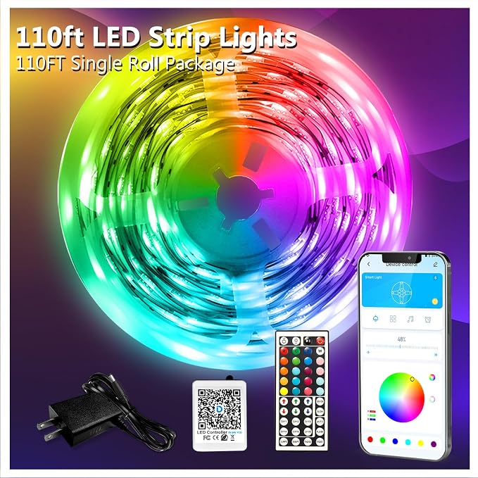DAYBETTER LED Strip Lights 110ft 1Roll RGB Music Sync Smart App Control - Image 5