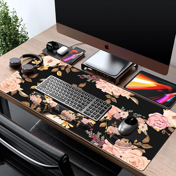 iCasso Floral 4in1 Computer Mat, 35.4"x15.7" Work Mat for Computer - Image 7