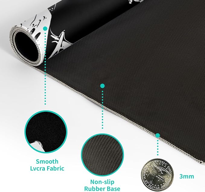 Japanese Sea Wave Large Mouse Pad, Abstract Black Gaming Mousepad, Extended Kanagawa Mat Desk Pad, 3mm Thick Long Non-Slip Rubber Base Mice Pad for Office and Home, 27.6x11.8 Inch - Image 8