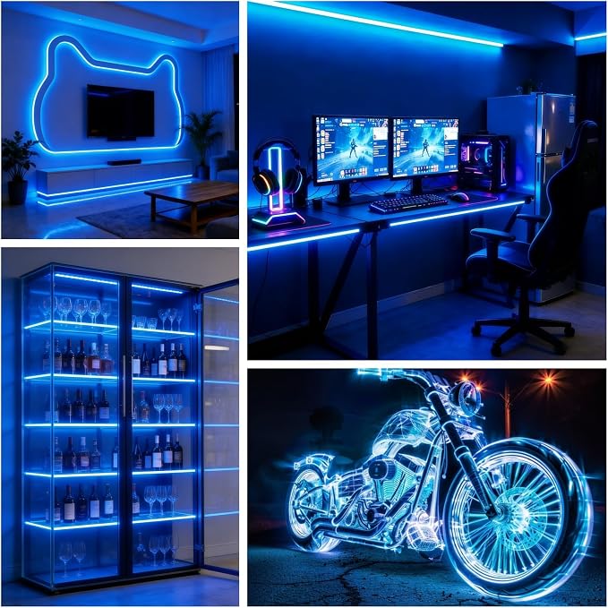 ULVYNTEX Ultra-Narrow 3mm USB COB LED Strip Lights Self-Adhesive, for Kitchen Cabinets, Bedroom, Gaming Desk (Blue, 6ft) - Image 5