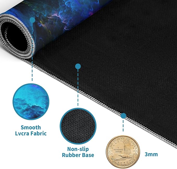 Dazzling Galaxy Gaming Mouse Pad Blue Desk Mat XL Mouse Gaming Pads, Starry Sky Keyboard Pads Extra Large Desktop Computer Mats with Non-Slip Base & Stitched Edges, Vintage Office Decor 31.5x11.8 - Image 4