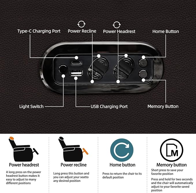 comfiroom Top-Grain Leather Home Theater Seating, Dual-Motor Power Recliner - Image 4