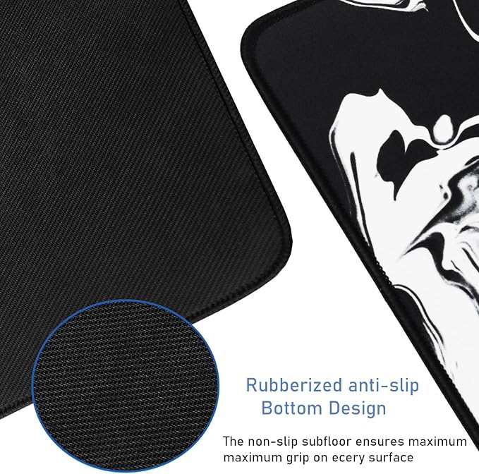 Large Extended Gaming Mouse Pad with Stitched Edges, Durable Non-Slip Natural Rubber Base, Waterproof Computer Keyboard Pad Mat for Esports Pros/Gamer/Desktop/Office/Home - Black White - Image 3