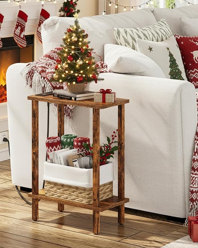 TUTOTAK Narrow Side Table, 2-Tier Small End Table with Charging Station - Image 8
