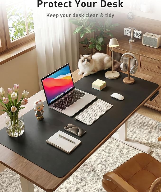 Aothia Faux Leather Desk Mat - Large Mouse Pad, Non-Slip PU Leather Blotter, Waterproof Writing Surface for Office and Home (Black, 63" x 24") - Image 8