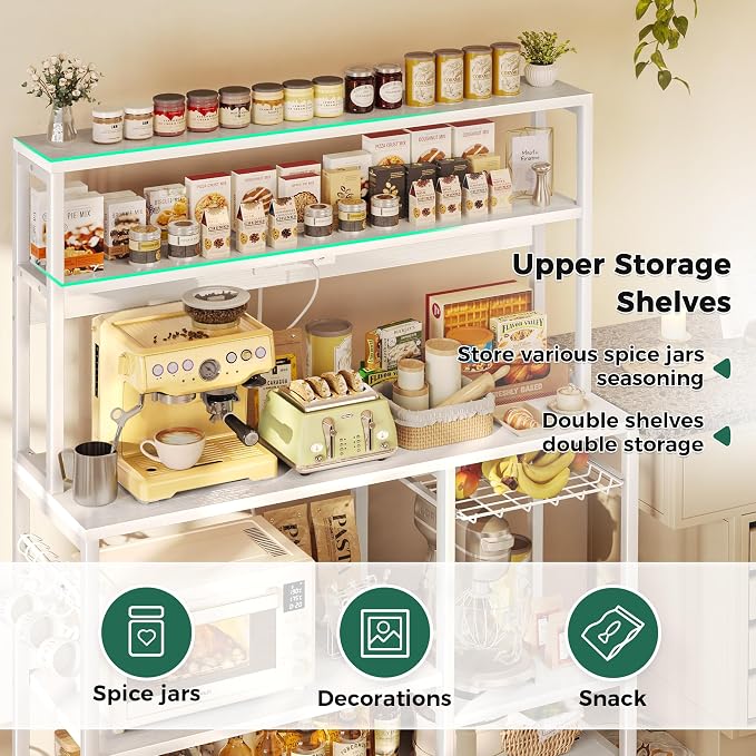 SUPERJARE Bakers Rack with Power Outlet, 47.2 Inches Coffee Bar with Basket - Image 6