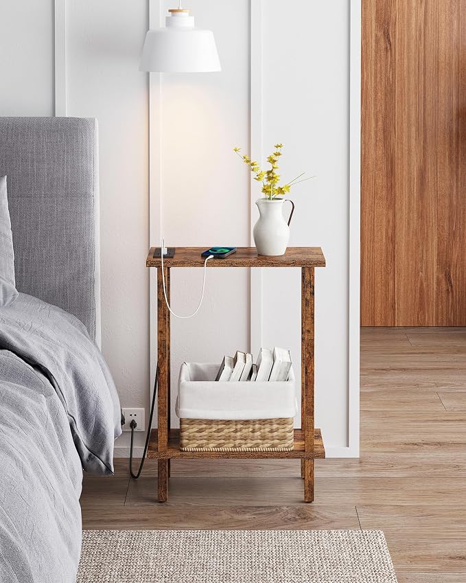 TUTOTAK Narrow Side Table, 2-Tier Small End Table with Charging Station - Image 5