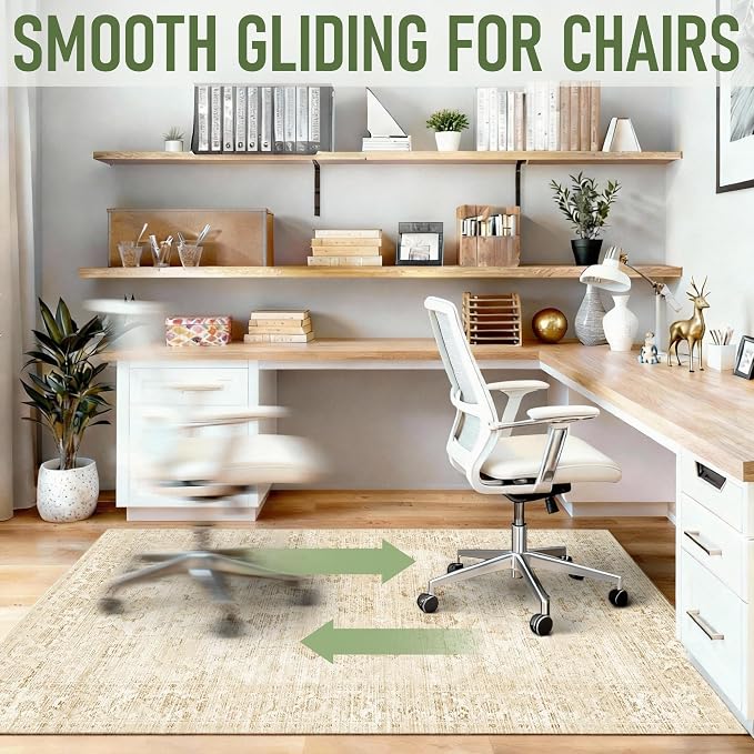 Office Chair Mat for Hardwood Floor, 48"x60" Desk Chair Mat for Home Office, Anti-Slip Under Desk Mat Rug for Rolling Chair,Floor Protector Washable Rug for Gaming Chairs-Beige - Image 6