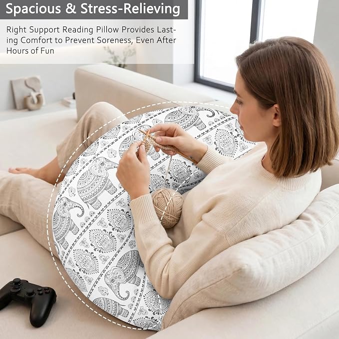 Crafting Pillow for Crocheting, Crochet Pillow for Lap Support, 12 Fun Print Styles, Ergonomic Arm Support, For Bed, Floor, Chair Comfort, Pain Relief and Fatigue for Gaming and Woking (elephant) - Image 3