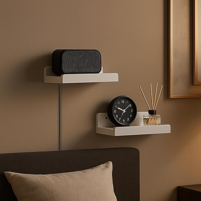 Floating Wall Shelves Set of 2, 12-Inch Solid Wood Shelves with Cable Holes, Small Display Shelf for Router, Webcam, Smart Speaker, Camera – White - Image 7