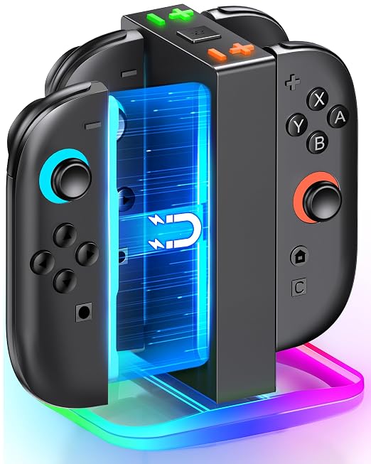 Mocagen Controller Charger for Nintendo Switch 2, Magnetic 4 in 1 Joy-Con Holder, Dynamic Light, Fast 2H Charge Compatible with Switch 2 Joy Con Charger Station Accessories by Mocagen