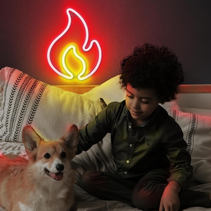 Lumoonosity Flame Neon Sign, Red and Yellow Neon Light with On/Off Switch, Led Light Sign for Wall Decor, Hanging Flame Shaped Light, Fire Neon Lights for Bedroom, Gaming Room Setup - Image 5