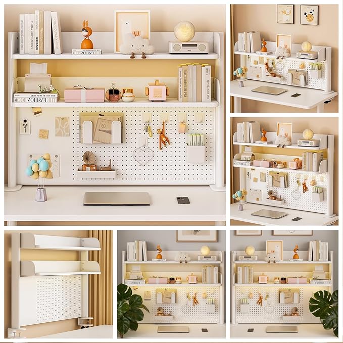 Clamp On Desks Organizer Shelf With Privacy Panel 23.6/31.5/39.3in Desk Extender Pegboard Workstation Desk- Pegboard With 20 Accessories For Gaming & Home Table(White,80cm/31.5in) - Image 7