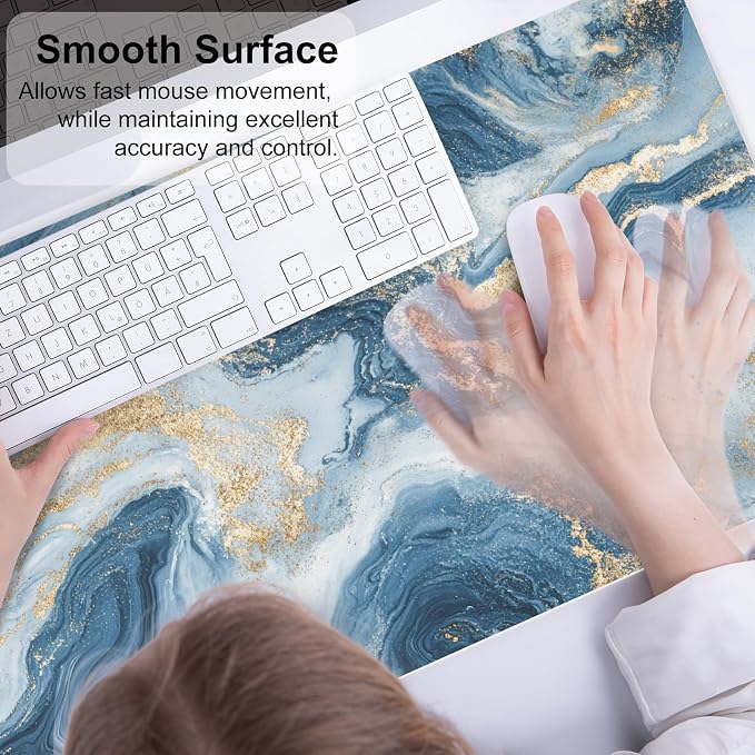 QiyI PU Leather Large Mouse Pad, 31.5" x 15.7", Blue White Marble | Desk Décor Accessories, Extended Size, Waterproof & Easy to Clean, Smooth Surface, Non Slip Desk Organization - Image 5