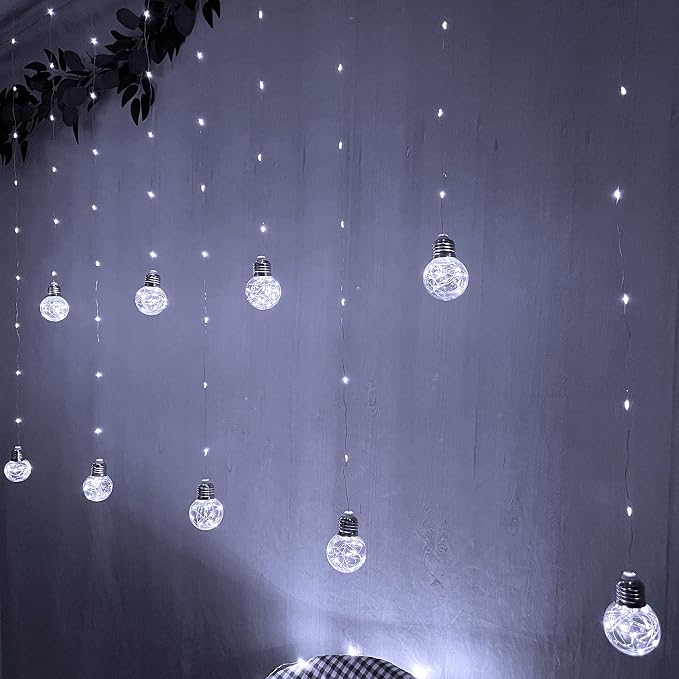 YOLIGHT Wishing Ball Curtain Lights 200 LED Window Curtain String Lights with Remote, USB Battery Powered Twinkle Globe Fairy Lights for Wedding Party Bedroom Halloween Christmas Decoration (White) - Image 4