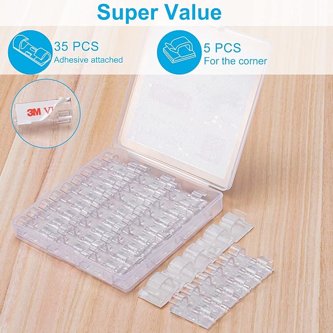 TidyHelper Adhesive Cable Clips Clear (40PCS, M), Indoor/Outdoor - Image 2