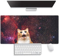 Surprised Orange Tabby Cat Large Mouse Pad, Red Galaxy Nebula Art Desk Mat | Keyboard Mat Stitched, 31.5" x 15.8", Funny Space Kitten, Cosmic Starry Sky, Shocked Ginger Kitty With Open Mouth, Fantasy by Knseva