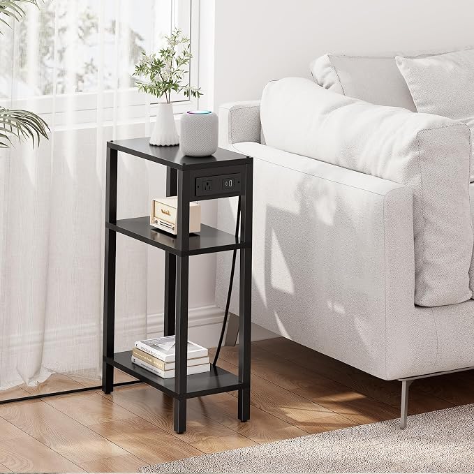 TUTOTAK Narrow Side Table, 3-Tier Small End Table with Charging Station - Image 8