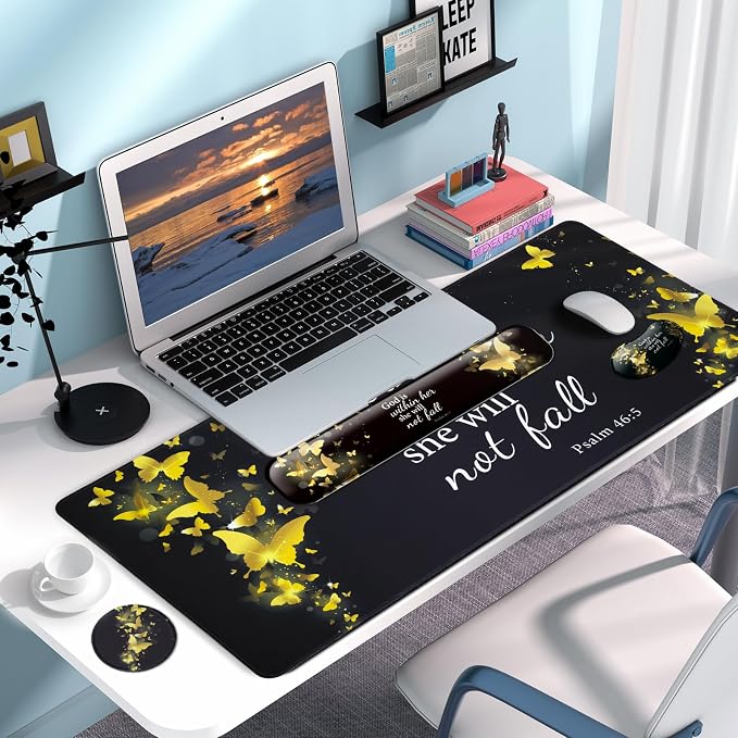 4 in 1 Mouse Pad and Keyboard Wrist Rest,Large Desk Mat,Coaster Set-Gold - Image 7