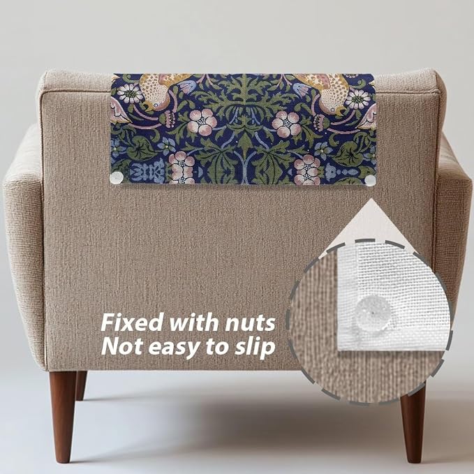 Strawberry Thief Artwork Headrest Cover for Small Recliner 26x16 Inch 2 Pcs - Easy Install Decoration Polyester Slipcover, Non-Slip Breathable Protector with Nails for Home/Office - Image 6