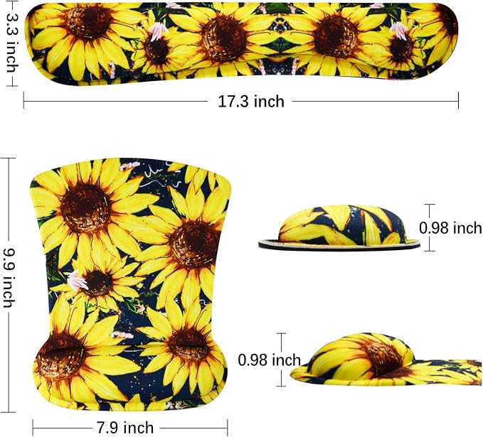 ToLuLu Keyboard Mouse Pad Wrist Rest Set, Gel Ergonomic Mouse Pads for Computer Laptop Office Home, Comfortable Mousepad Keyboard Wrist Support Memory Foam for Easy Typing Pain Relief, Nice Sunflower - Image 7