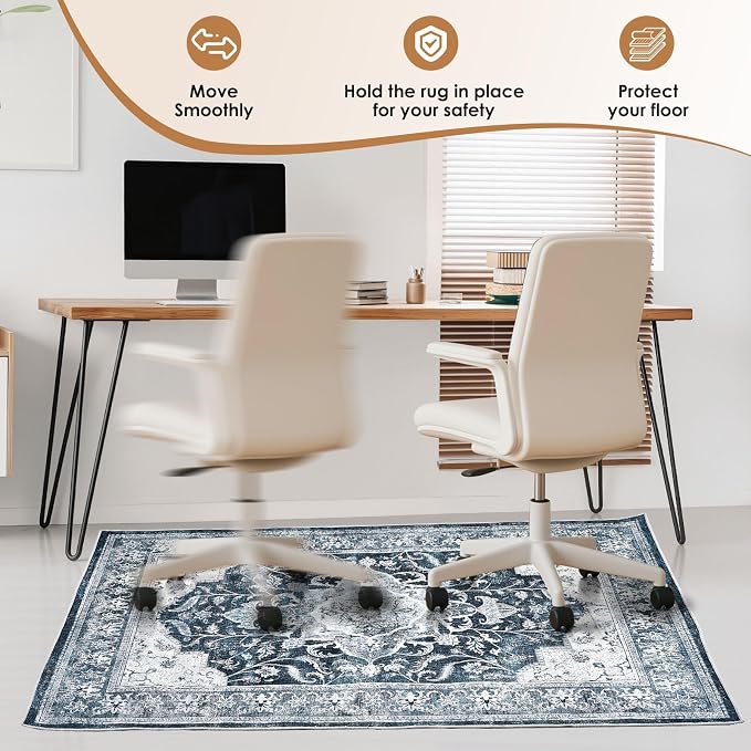Office Chair Mat for Hardwood Floor & Tile Floor, 36"x48"Anti-Slip Under Desk Carpet Protector for Rolling Computer Chair Mat, Machine Washable Office Area Carpet (Chenille,Blue) - Image 4