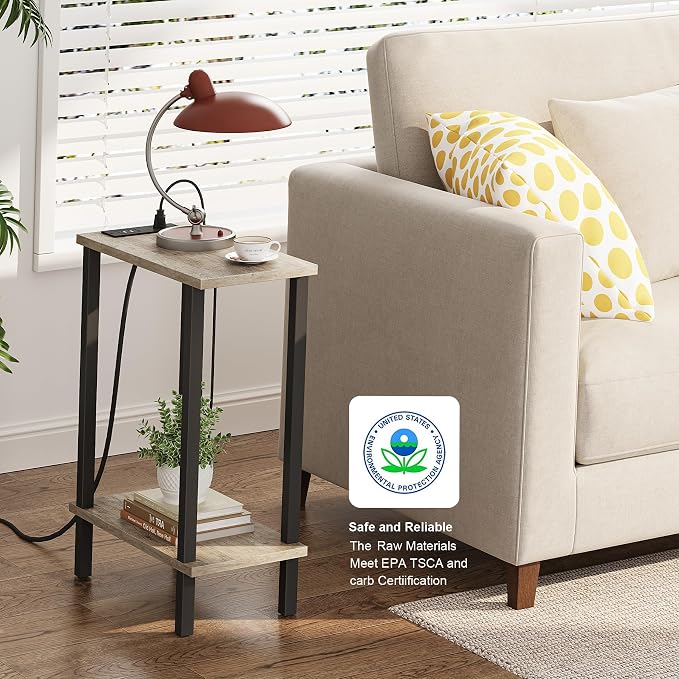 TUTOTAK Narrow Side Table Set of 2, Small End Table with Charging Station - Image 5