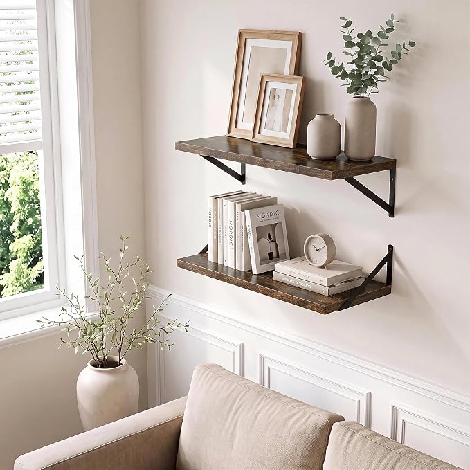 Axeman Deep Floating Shelves, 18'' x 12'' Brown Wall Shelves Set of 2 - Image 7