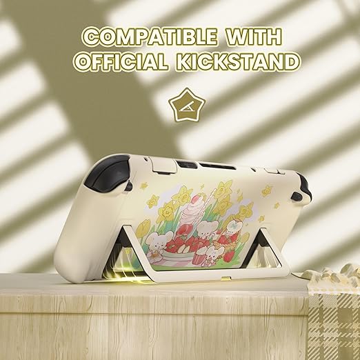 PlayVital Protective Case for Nintendo Switch 2 - Kawaii Dockable Hard Case Shell for Switch 2 with Thumb Grip & Sticker & Button Caps, Anti-Scratch, Shockproof Cover Skin - Creamy Mousie Picnic - Image 3