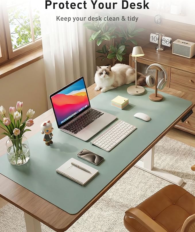 Aothia Faux Leather Desk Mat - Large Mouse Pad, Non-Slip PU Leather Blotter, Waterproof Writing Surface for Office and Home (Light Blue, 42" x 17") - Image 3
