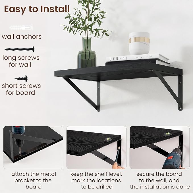 Axeman Deep Floating Shelves, 18'' x 12'' Black Wall Shelves Set of 2 - Image 6