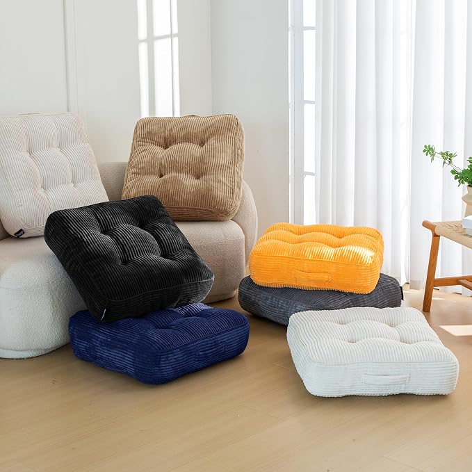 HIGOGOGO 6" Extra Thick Floor Pillow Cushion for Adults, Meditation Cushion Pillow, Large Square Floor Sitting, Tufted Corduroy Cover, for Tatami Living Room or Yoga, 22x22 Inch, Coffee - Image 7