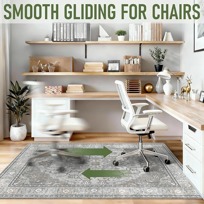 36"x48" Office Chair Mat for Hardwood, Under Desk Chair Mat for Home Office, Anti-Slip Office Rugs for Rolling Chairs, Floor Protector Washable Rugs Warm Gray - Image 7