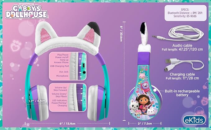 Gabbys Dollhouse Bluetooth Headphones for Kids, Wireless Headphones - Image 4