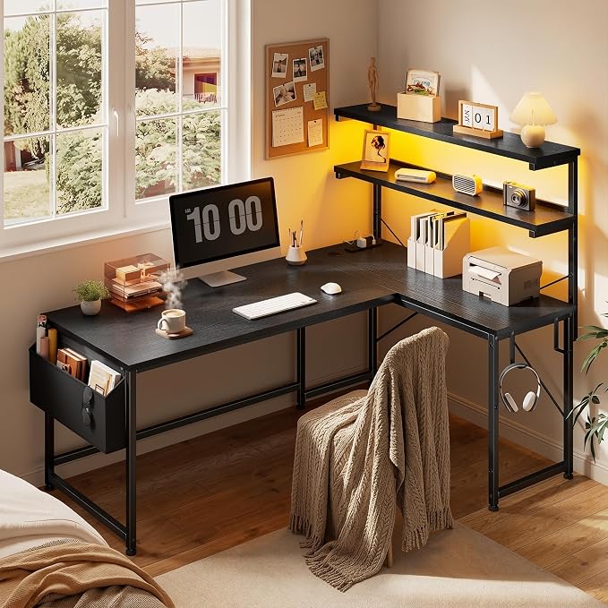 DurayLoly 53" L Shaped Gaming Desk with No Side Bar Shelf for Small Space - Image 9