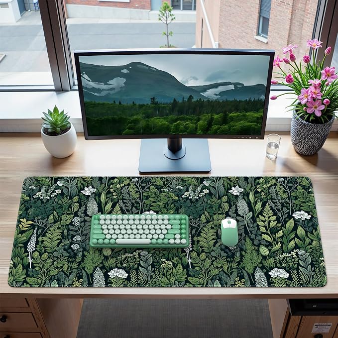 iCasso Desk Mat, Big Desk Pad,XXL Gaming Mouse Pad, Dark Green | 35.4x15.7in Mouse Pad for Desk Rubber Base Mousepad with Stitched Edges,Keyboard Mouse Mat by iCasso
