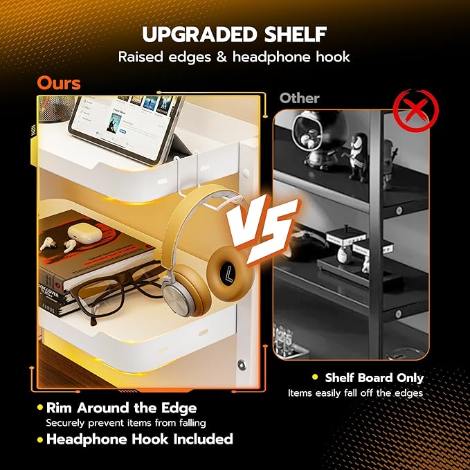 ARES WING 2-Tier 16 inch Clamp On Desk Shelf, Above or Under Desk Storage | Adjustable Desktop Organizer Shlef Holds 66 lbs Heavy Duty, with Headphone Holder for Working and Gaming Accessories, White - Image 5