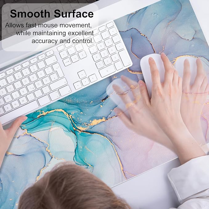 QiyI PU Leather Large Mouse Pad, 31.5" x 15.7", Blue Pink Fluid | Desk Décor Accessories, Extended Size, Waterproof & Easy to Clean, Smooth Surface, Non Slip Desk Organization - Image 6