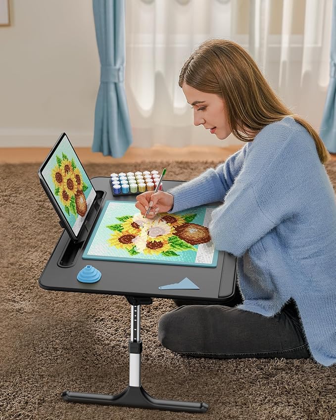 Laptop Table with LED Desk Light, SAIJI Laptop Stand for Bed - Image 8