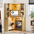 HNEBC Home Office Desk with Power Outlet & Chariging Station,L-Shaped Corner Desk with Pull-Out LED Lights,Computer Desk with Hutch & 10 Shelves,Pegboards for Work & Study,Natural by HNEBC