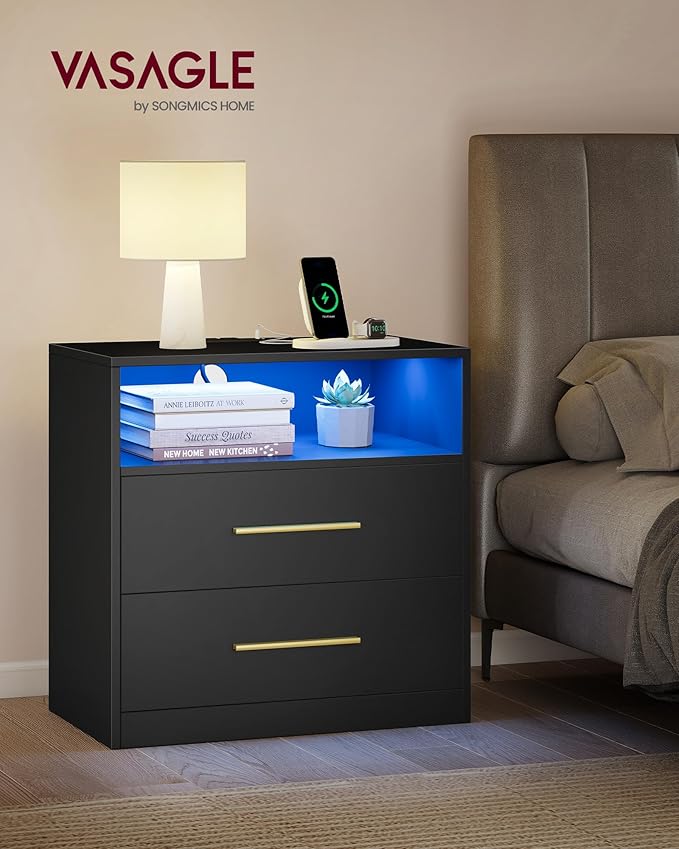 VASAGLE 23.6‑Inch Wide Nightstands, Set of 2, LED Lights, 2 Drawers - Image 3