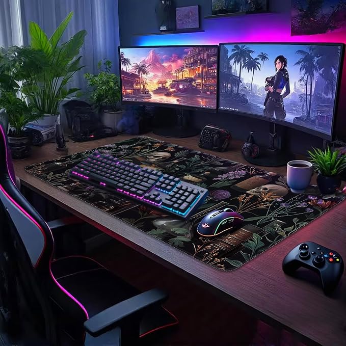 Goth Floral Mystical Large Gaming Mouse Pad Desk Mat 31.5"x15.7" | Extended Mousepad, Non-Slip Rubber Base , Stitched Edges, for Computer/Laptop/Office/Home - Image 2
