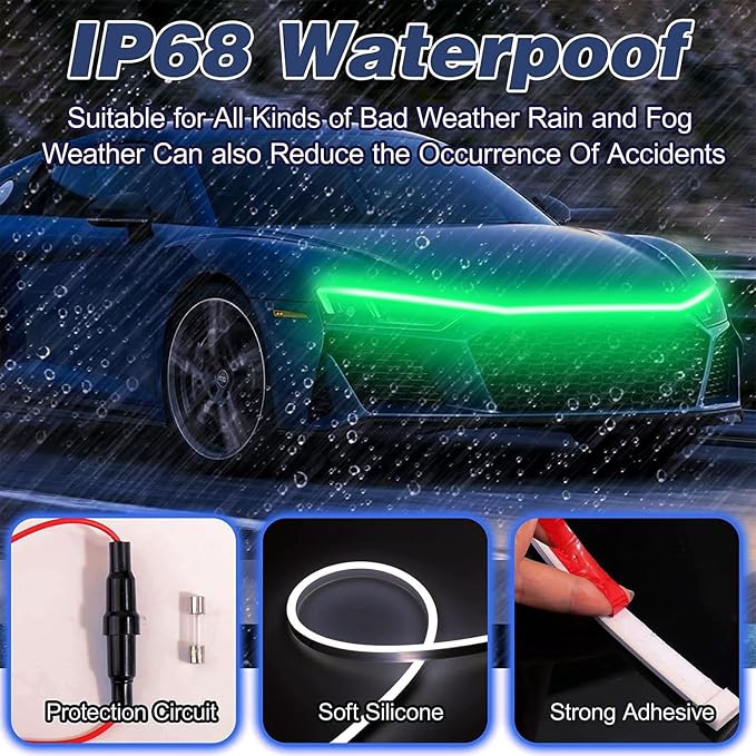 Car LED Hood Light Strip for Cars, SUVs, Trucks, Green, 70 Inch - Image 5