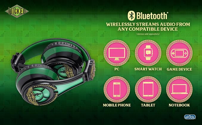 Wicked Elphaba Bluetooth Headphones for Kids, Wireless Headphones for School, Home, or Travel (Wicked Elphaba) - Image 7