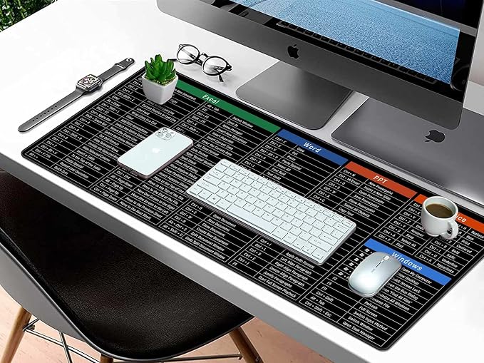 Rinaze Large Mouse Pad Desk Mat with Excel Shortcuts Cheat Sheet, Anti-Slip Keyboard Pad with Multifunctional, Gaming Mousepad, Office Desk Accessories for Computer, MacBook, PC and Laptop - Image 7